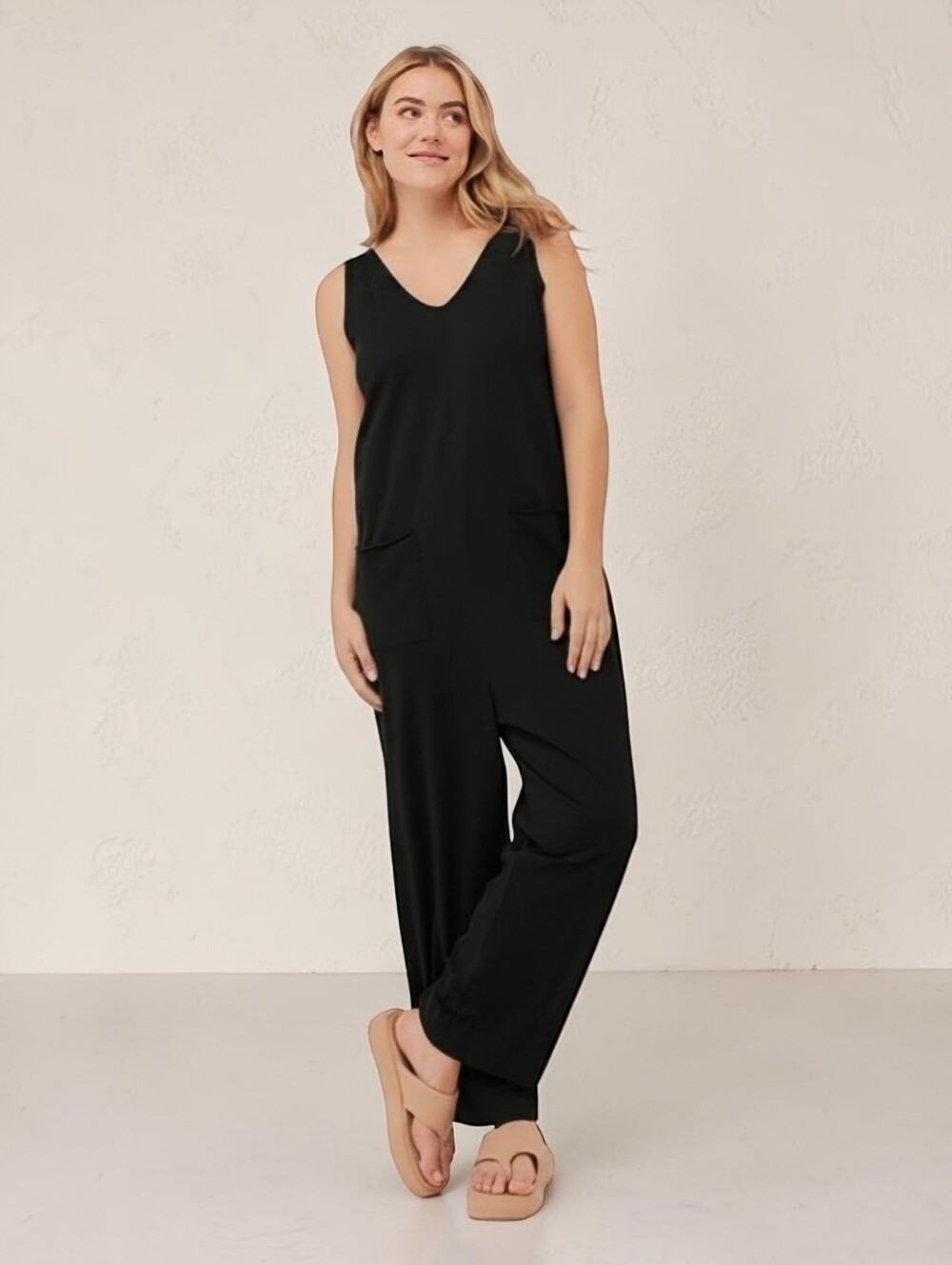 PACT Women's All Ease Lounge Jumpsuit Black Organic Cotton XXL NEW